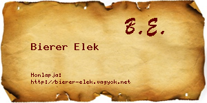 Bierer Elek névjegykártya